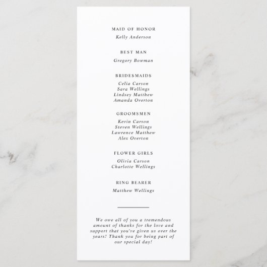 Absolute Classic Script Lavender Wedding Programmakaart (Achterkant)