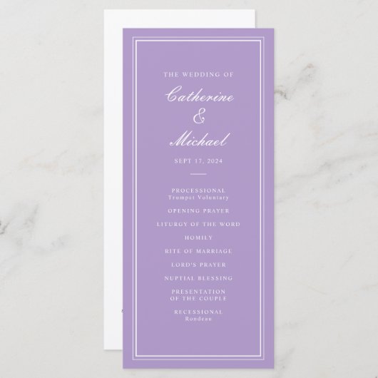Absolute Classic Script Lavender Wedding Programmakaart (Voorkant / Achterkant)