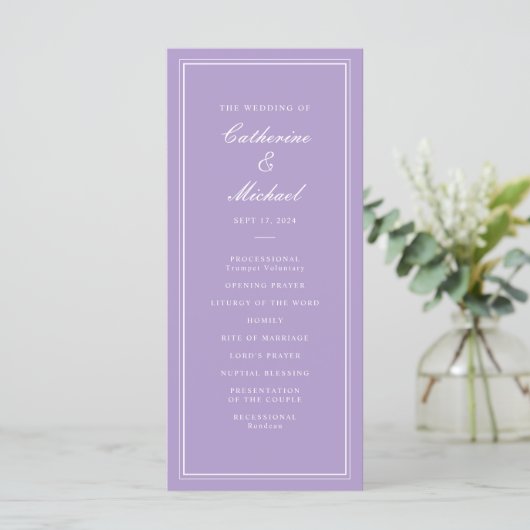 Absolute Classic Script Lavender Wedding Programmakaart (Staand voorkant)