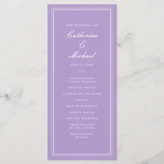 Absolute Classic Script Lavender Wedding Programmakaart (Voorkant)