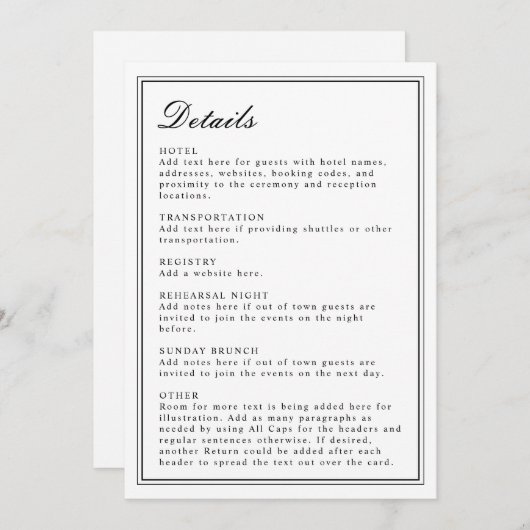 Absolute Classic Script Zwart en Wit Uitnodigen Programmakaart (Voorkant / Achterkant)