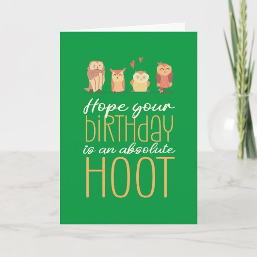 Absolute Hoot Cute Owl Cartoon Pun Funny Birthday Kaart (Voorkant)