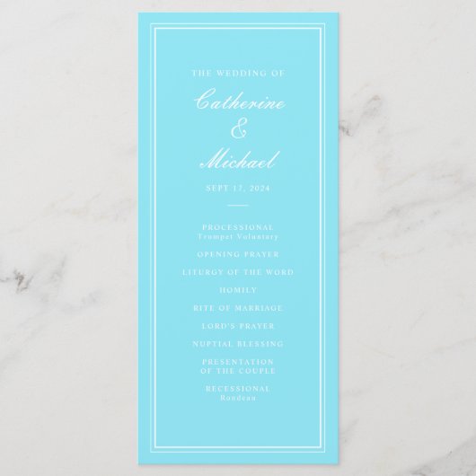 Absolute Klassiek Script Bright Aqua Bruiloft Programmakaart (Voorkant)