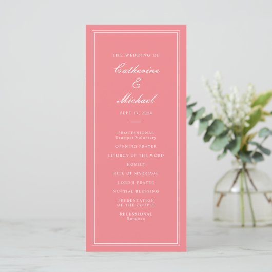 Absolute Klassiek Script Peachy Pink Wedding Programmakaart (Staand voorkant)