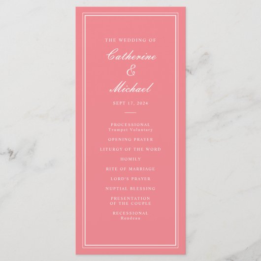 Absolute Klassiek Script Peachy Pink Wedding Programmakaart (Voorkant)