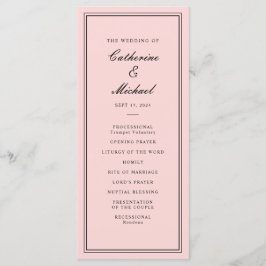 Absolute Klassiek Script Roze en Zwart Bruiloft Programmakaart