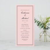 Absolute Klassiek Script Roze en Zwarte Bruiloft Programmakaart (Staand voorkant)