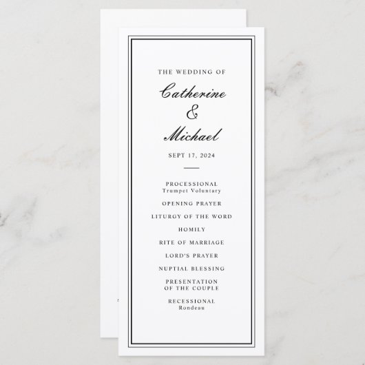 Absolute Klassiek Script Zwart-wit bruiloft Programmakaart (Voorkant / Achterkant)