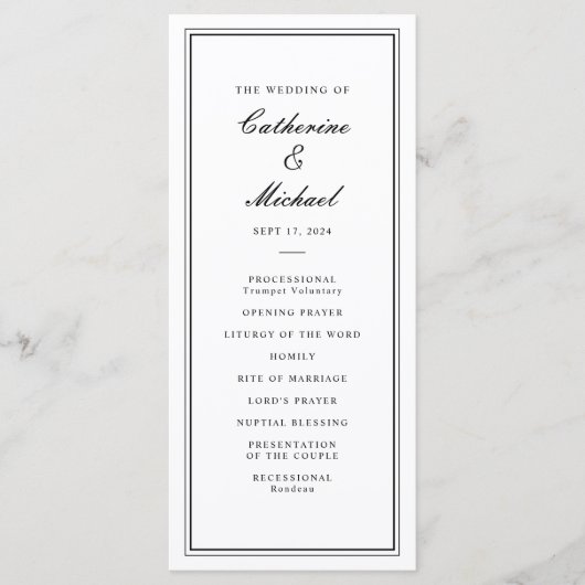 Absolute Klassiek Script Zwart-wit bruiloft Programmakaart (Voorkant)