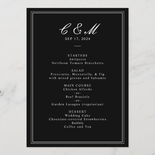 Absolute Klassiek Script Zwart-wit bruiloft Programmakaart (Voorkant)