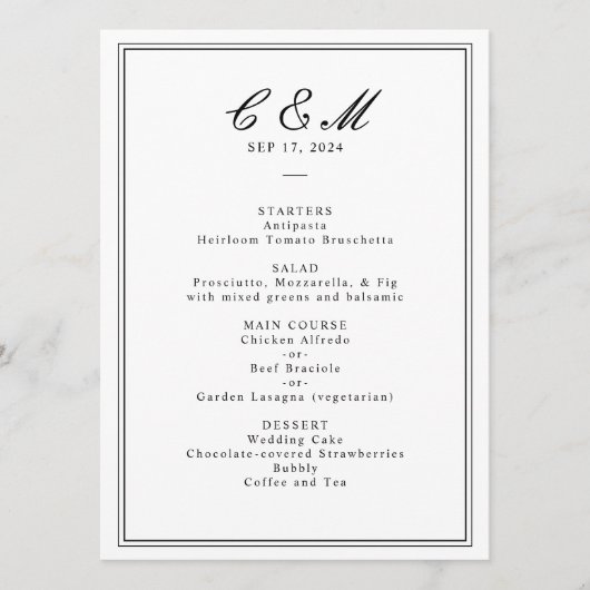 Absolute Klassiek Script Zwart-wit bruiloft Programmakaart (Voorkant)