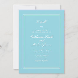 Absolute Klassieke Helder Aqua Monogram Bruiloft Kaart