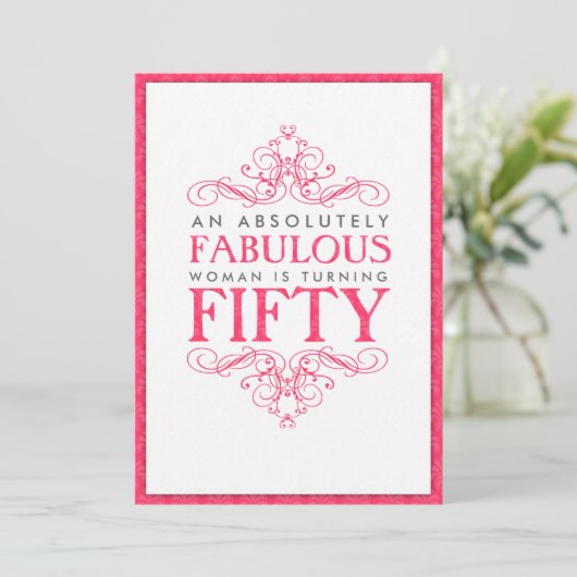 Absoluut Fabulous 50th Birthday Party Invitation Kaart (Staand voorkant)