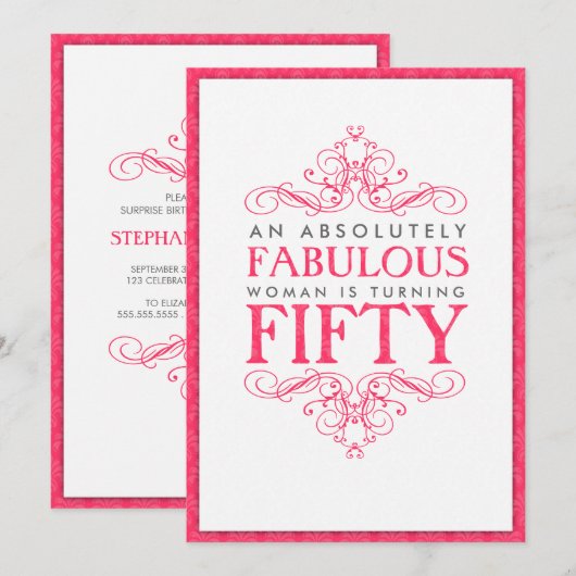 Absoluut Fabulous 50th Birthday Party Invitation Kaart (Voorkant / Achterkant)