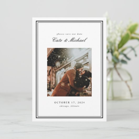 Absoluut klassiek zwart-wit monogram kaart (Staand voorkant)