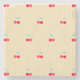 Absorberend Retro Kersen Patroon Retro Pop Stenen Onderzetter