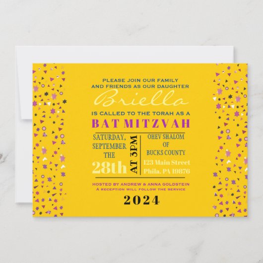 Abstact Tree of Life Bat Mitzvah Invitation Gold Kaart (Voorkant)