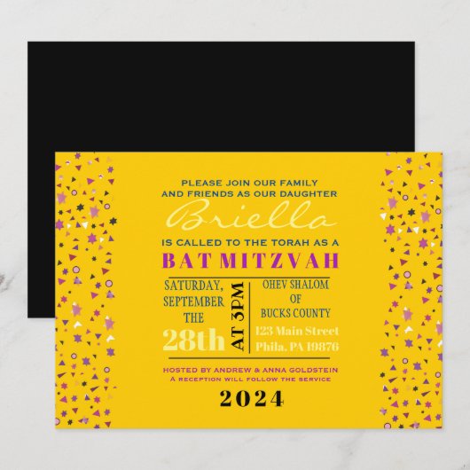 Abstact Tree of Life Bat Mitzvah Invitation Gold Kaart (Voorkant / Achterkant)