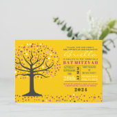 Abstact Tree of Life Bat Mitzvah Invitation Gold Kaart (Staand voorkant)