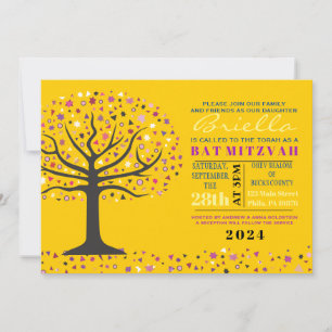 Abstact Tree of Life Bat Mitzvah Invitation Gold Kaart