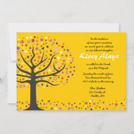 Abstact Tree of Life Bat Mitzvah Invitation Gold Kaart