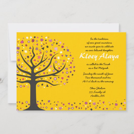 Abstact Tree of Life Bat Mitzvah Invitation Gold Kaart (Voorkant)