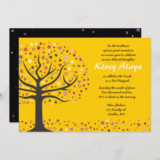 Abstact Tree of Life Bat Mitzvah Invitation Gold Kaart (Voorkant / Achterkant)