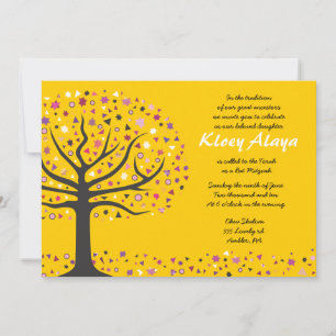Abstact Tree of Life Bat Mitzvah Invitation Gold Kaart