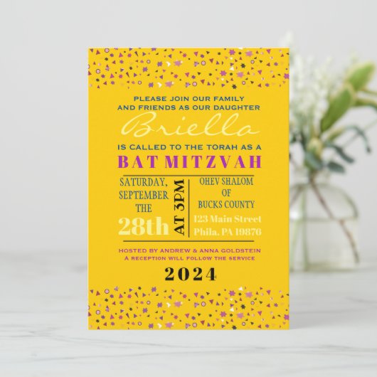 Abstact Tree of Life Bat Mitzvah Invitation Gold Kaart (Staand voorkant)