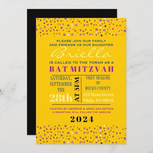 Abstact Tree of Life Bat Mitzvah Invitation Gold Kaart (Voorkant / Achterkant)