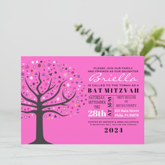 Abstact Tree of Life Bat Mitzvah Invitation Kaart (Staand voorkant)
