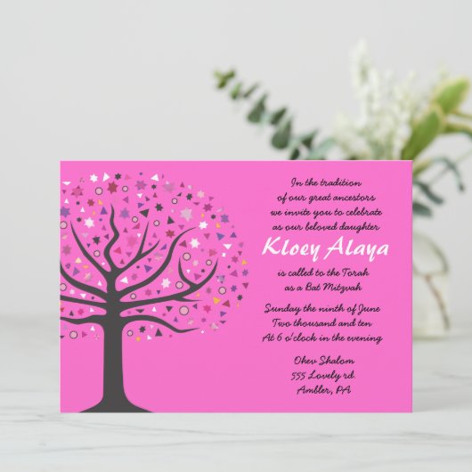 Abstact Tree of Life Bat Mitzvah Invitation Kaart (Staand voorkant)