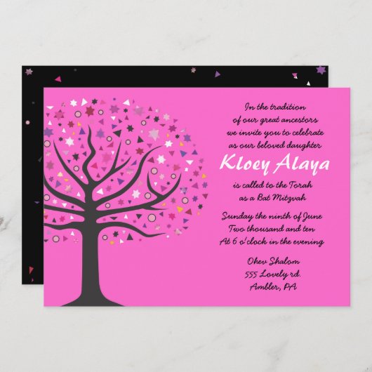 Abstact Tree of Life Bat Mitzvah Invitation Kaart (Voorkant / Achterkant)