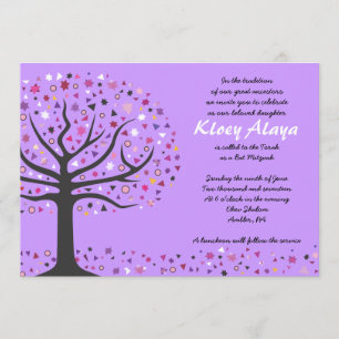 Abstact Tree of Life Bat Mitzvah Invitation Paars Kaart