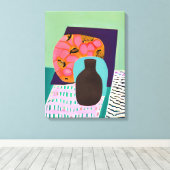 Abstact Vase en tabelinstelling in Aqua en Oranje Canvas Afdruk (Insitu (Houten vloer))