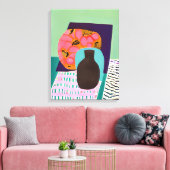 Abstact Vase en tabelinstelling in Aqua en Oranje Canvas Afdruk (Insitu (Woonkamer))