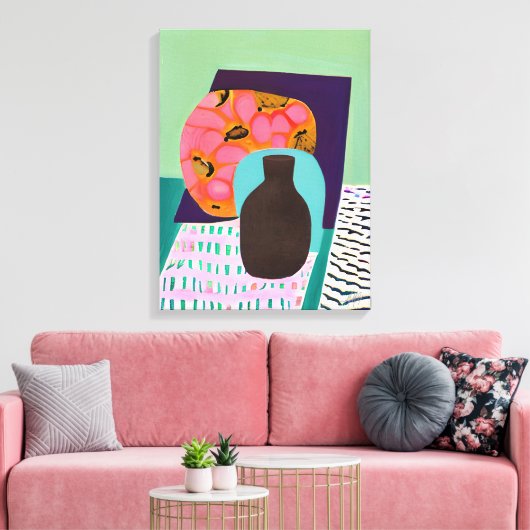 Abstact Vase en tabelinstelling in Aqua en Oranje Canvas Afdruk (Insitu (Woonkamer))