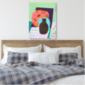 Abstact Vase en tabelinstelling in Aqua en Oranje Canvas Afdruk (Insitu (Slaapkamer))