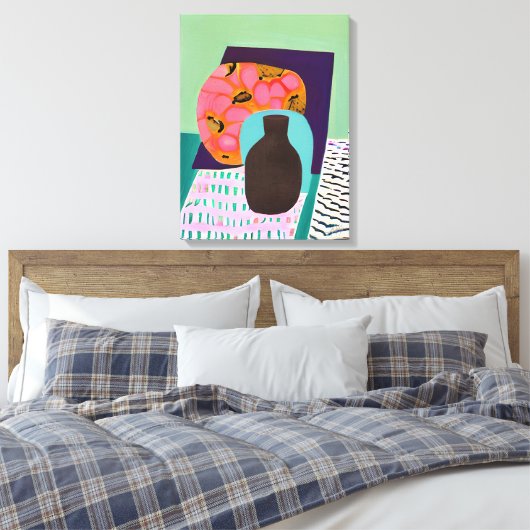 Abstact Vase en tabelinstelling in Aqua en Oranje Canvas Afdruk (Insitu (Slaapkamer))