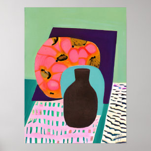 Abstact Vase en tabelinstelling in Aqua en Oranje Poster