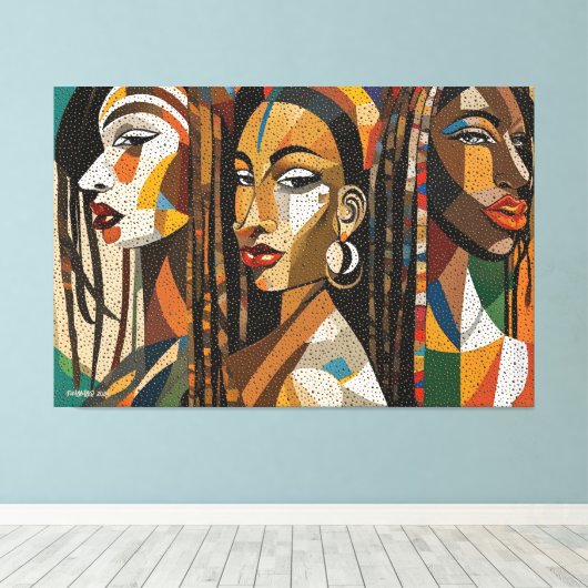 ABSTR_24_003, Abstracte kubistische gezichten Art Canvas Afdruk (Insitu (Houten vloer))