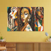 ABSTR_24_003, Abstracte kubistische gezichten Art Canvas Afdruk (Insitu (Woonkamer))