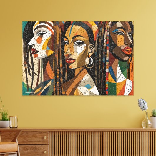 ABSTR_24_003, Abstracte kubistische gezichten Art Canvas Afdruk (Insitu (Woonkamer))