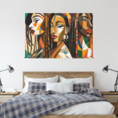 ABSTR_24_003, Abstracte kubistische gezichten Art Canvas Afdruk (Insitu (Slaapkamer))