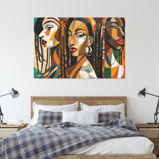 ABSTR_24_003, Abstracte kubistische gezichten Art Canvas Afdruk (Insitu (Slaapkamer))