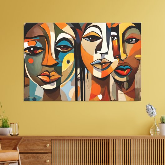 ABSTR_24-005, Abstracte kubistische gezichten Art Canvas Afdruk (Insitu (Woonkamer))