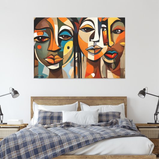 ABSTR_24-005, Abstracte kubistische gezichten Art Canvas Afdruk (Insitu (Slaapkamer))