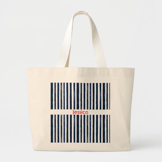 Abstrack navy Stripes Naadloos Grote Tote Bag (Voorkant)
