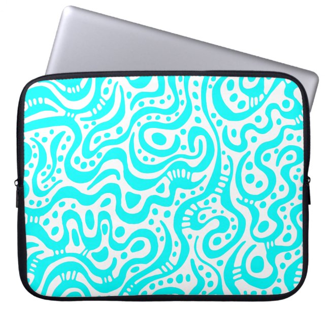 Abstract 041211 - Cyaan en wit Laptop Sleeve (Voorkant)