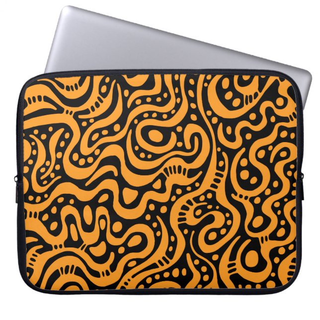 Abstract 041211 - Lt Sinaasappel op zwart Laptop Sleeve (Voorkant)